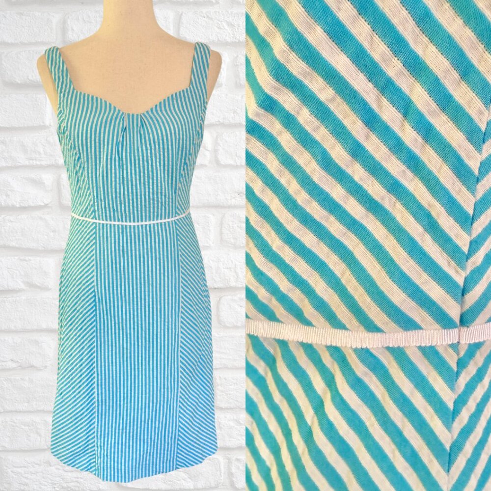 Brooks Brothers Size 6 Blue White Seersucker Dress Sundress Sleeveless A-line